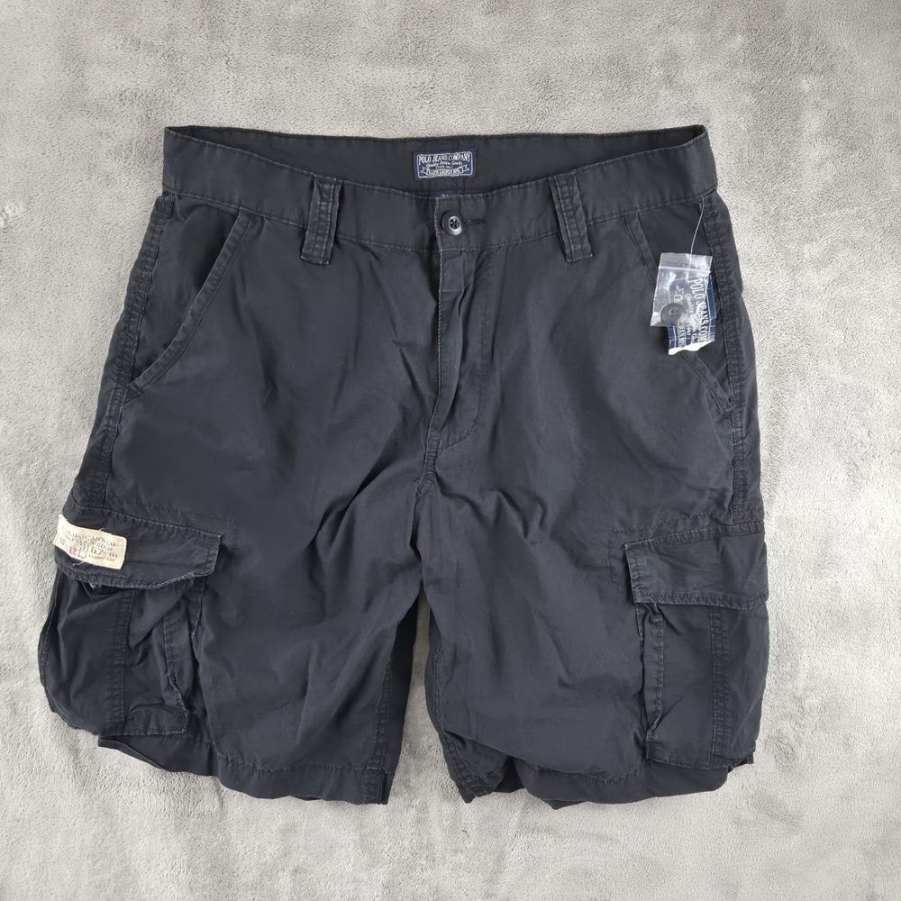 NWT VINTAGE Polo Jeans Co Ralph Lauren Mens Rugged Black Cargo Shorts 34 Ripstop